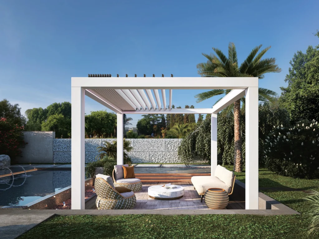 lamellendach-pergonext-seitenansicht-outdoor-pool-sitzbereich